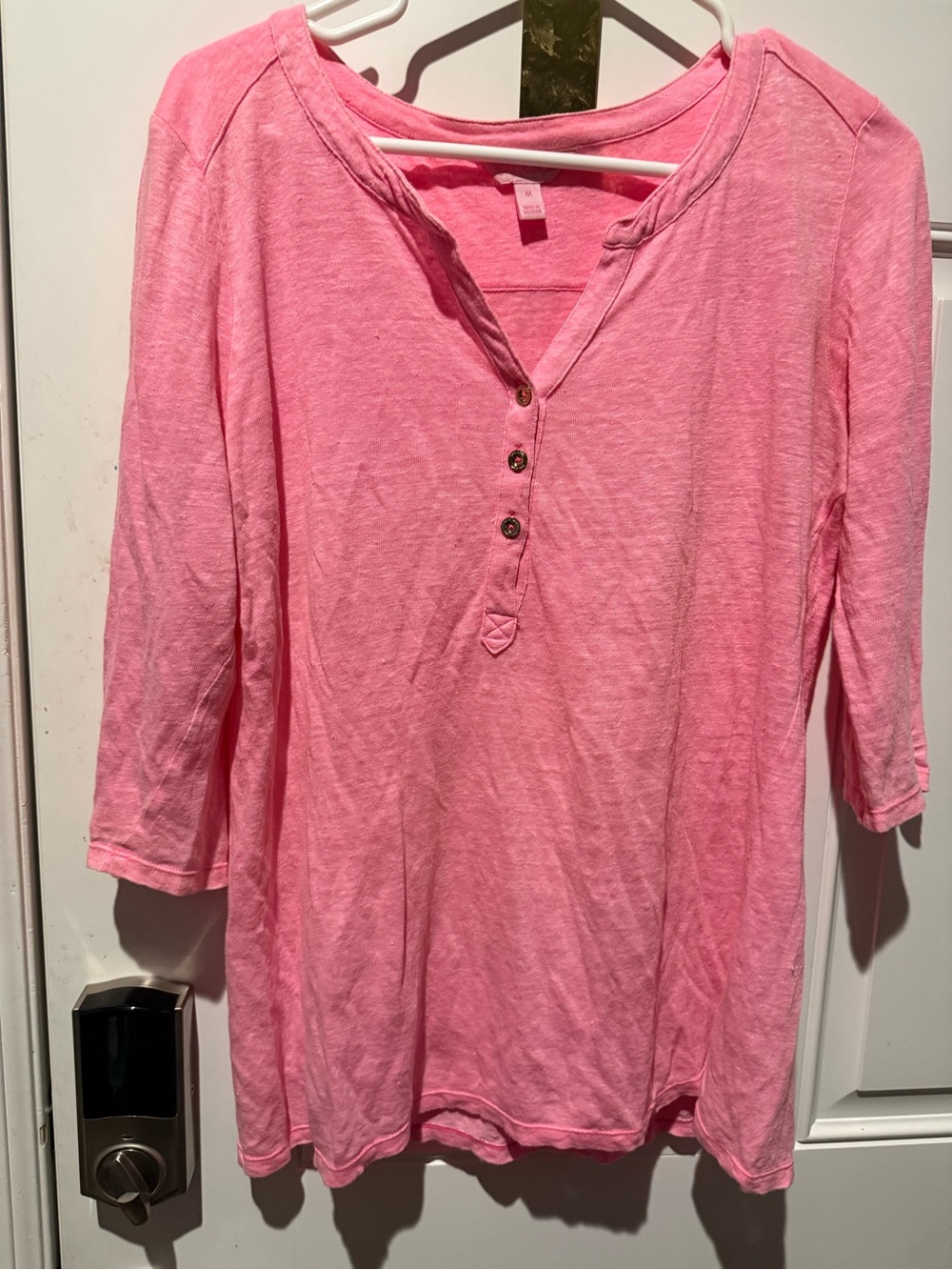 Lilly Pulitzer SZ M Pink Henley 3/4 Sleeve Knit Top